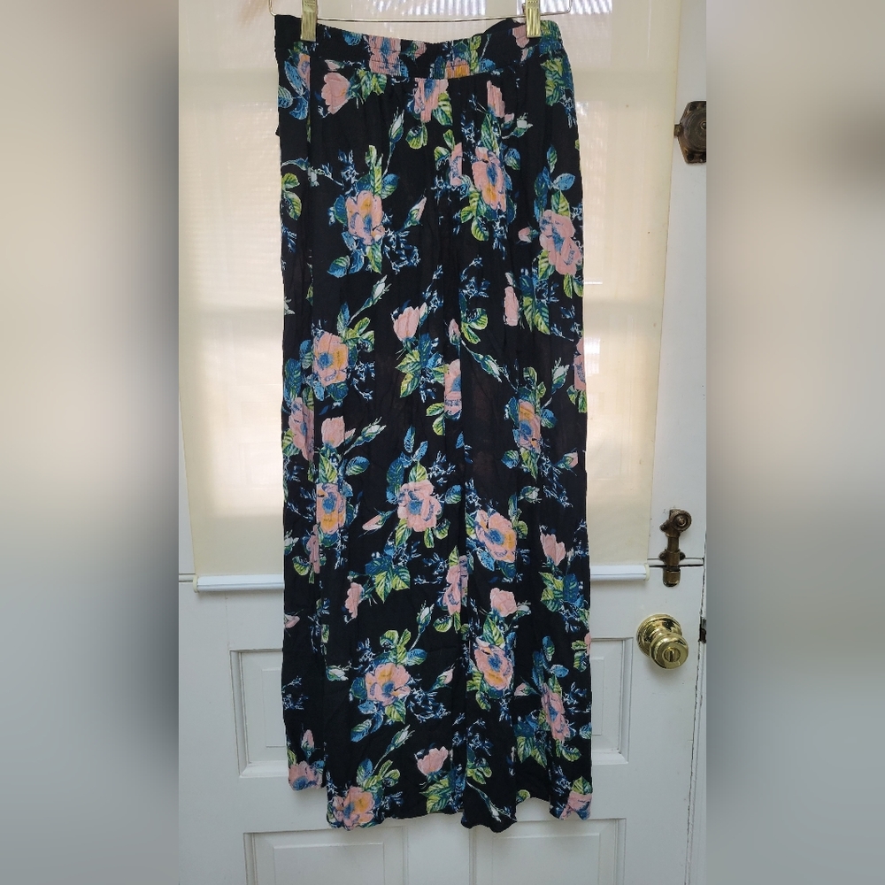 Xhilaration Black Maxi Skirt with Pink and Blue Floral Print